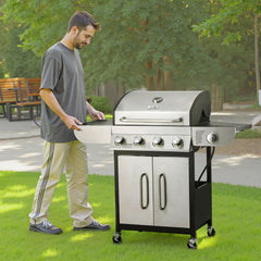 VEVOR Gas Grill, 4 Burner Propane Gas Grill with Side Burner, 425 SQ.In Grilling Area, Carbon Steel Enamel Grates