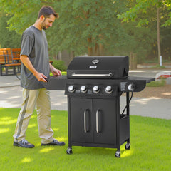VEVOR Gas Grill, 4 Burner Propane Gas Grill with Side Burner, 425 SQ.In Grilling Area, Carbon Steel Enamel Grates