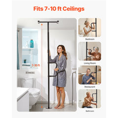 VEVOR Floor-to-Ceiling Transfer Pole, Tension Mounted Bathroom Grab Bar with Anti-Slip Curve Handle, 300 Lbs Capacity