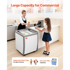 VEVOR Commercial Ice Cream Display Case, 5.6 Cu.ft Chest Freezer, Restaurant Gelato Dipping Cabinet Top Deep Freezer