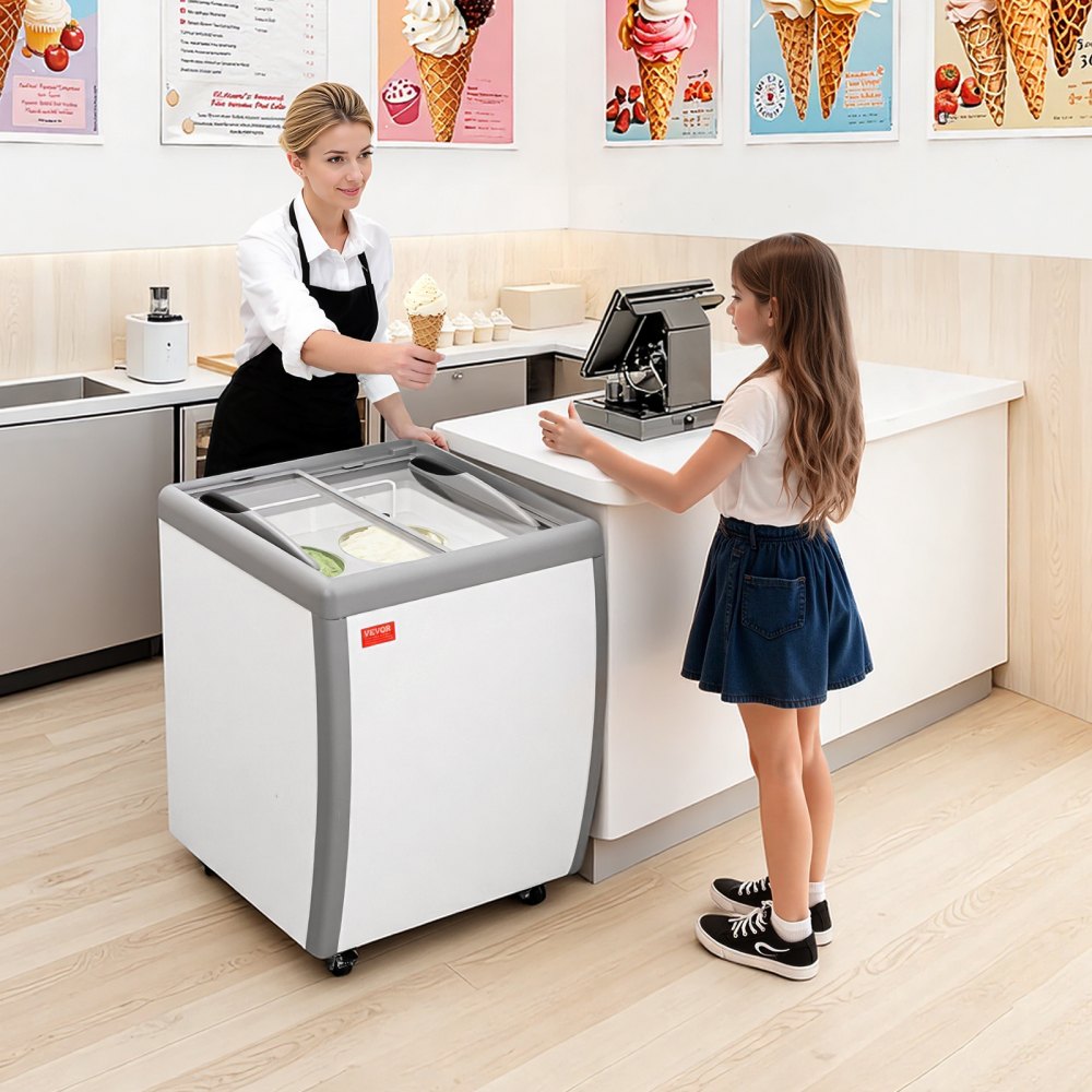 VEVOR Commercial Ice Cream Display Case, 5.6 Cu.ft Chest Freezer, Restaurant Gelato Dipping Cabinet Top Deep Freezer