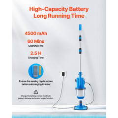 VEVOR Pool Vacuum, 26 GPM Handheld Cordless Hot Tub Vacuum with Extension Pole, for Deep Cleaning & Strong Suction