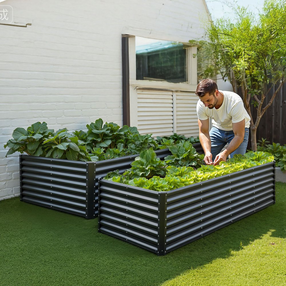 VEVOR Metal Raised Garden Bed, 8 x 4 x 2 ft Outdoor Galvanized Planter Garden Box, Open Bottom Design, Large Planter