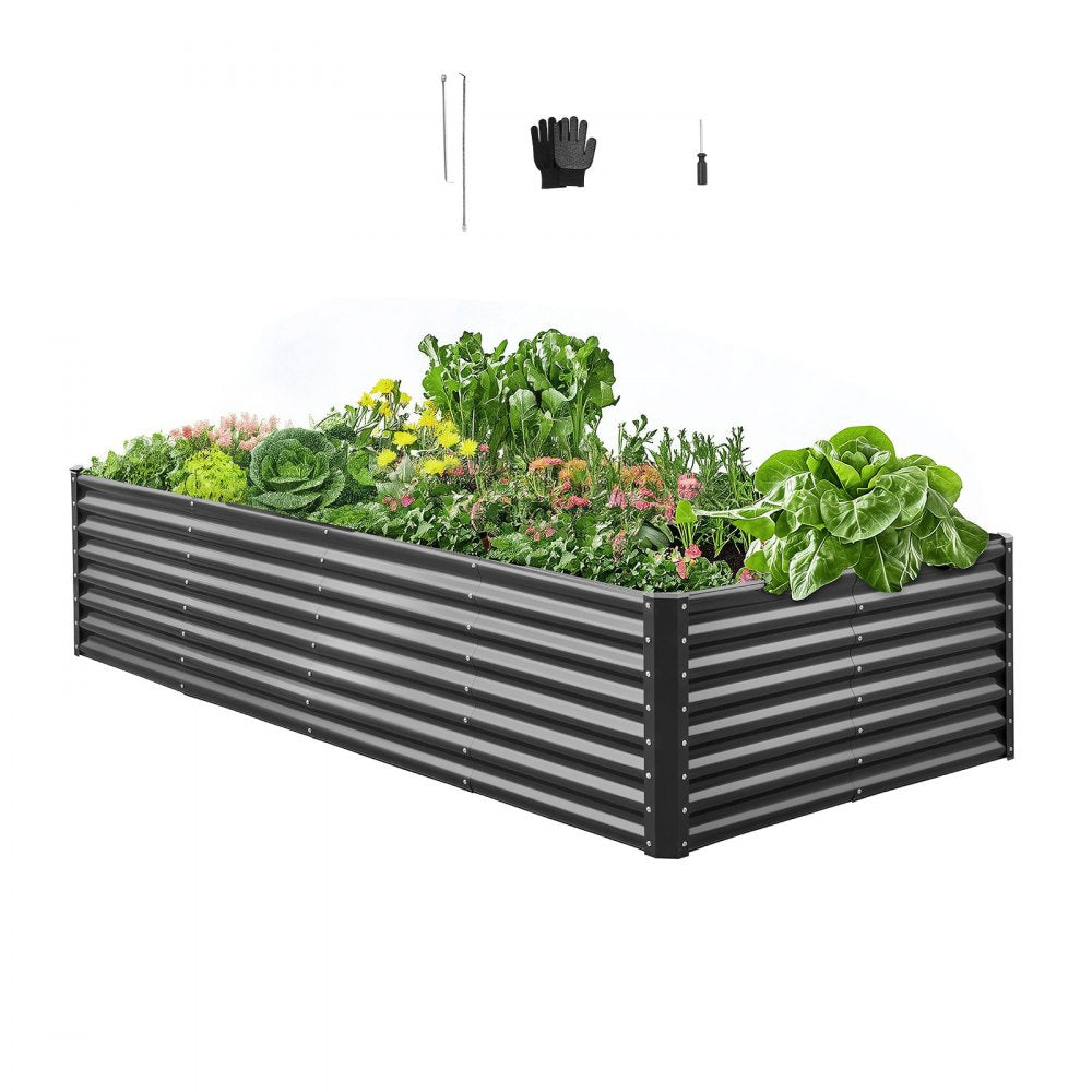 VEVOR Metal Raised Garden Bed, 8 x 4 x 2 ft Outdoor Galvanized Planter Garden Box, Open Bottom Design, Large Planter