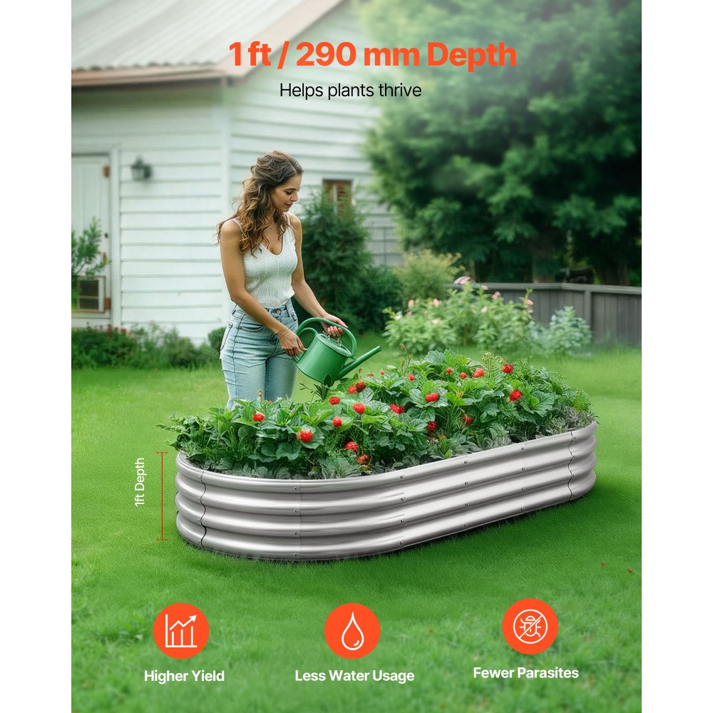 VEVOR Metal Raised Garden Bed, 6 x 3 x 1 ft Outdoor Galvanized Planter Garden Box, Open Bottom Design, Large Planter