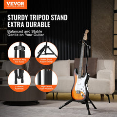 VEVOR Tripod Guitar Stand, 33 lbs/15 kg Load Capacity, Floor-Standing Foldable Guitar Stand Display Rack with 35.4-47.2
