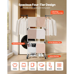 VEVOR Clothes Drying Rack, 4-Tier Foldable Laundry Dryer Rack, Metal Drying Racks with 24 Drying Rods, Free-Standing
