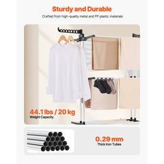 VEVOR Clothes Drying Rack, 4-Tier Foldable Laundry Dryer Rack, Metal Drying Racks with 24 Drying Rods, Free-Standing