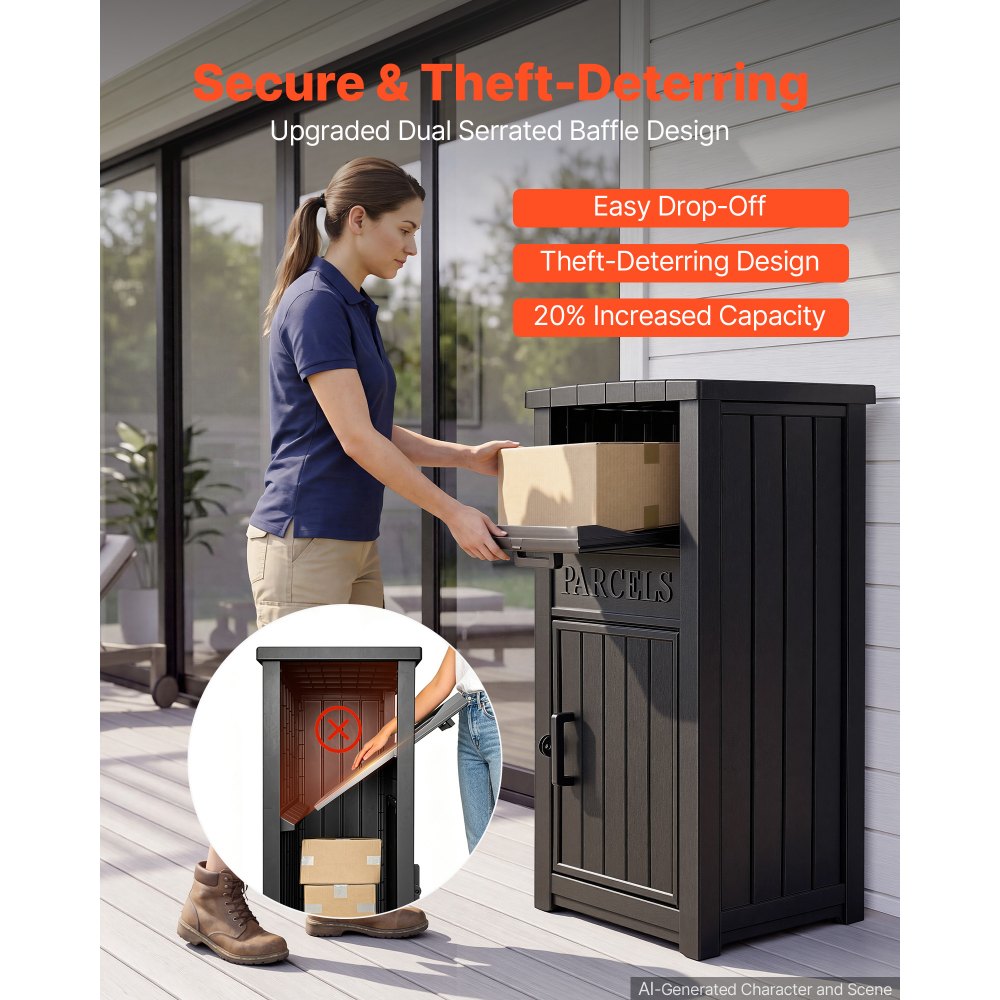 VEVOR Package Delivery Box for Outside 44.13 in Large Parcel Drop Box Black, for Porch, Curbside & House Storage