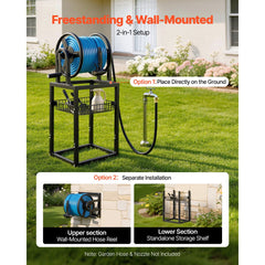 VEVOR Freestanding Garden Hose Reel, Holds 125 Feet of 5/8-inch Hose, Wall Mount or Ground Mount, Detachable Holder