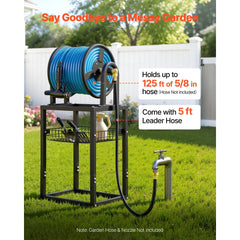 VEVOR Freestanding Garden Hose Reel, Holds 125 Feet of 5/8-inch Hose, Wall Mount or Ground Mount, Detachable Holder