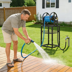 VEVOR Freestanding Garden Hose Reel, Holds 125 Feet of 5/8-inch Hose, Wall Mount or Ground Mount, Detachable Holder