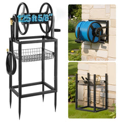 VEVOR Freestanding Garden Hose Reel, Holds 125 Feet of 5/8-inch Hose, Wall Mount or Ground Mount, Detachable Holder