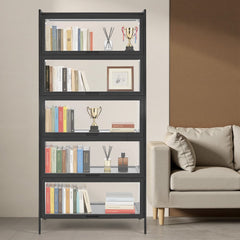VEVOR Display Cabinet with Acrylic Doors, 68 in Tall 5-Tier Curio Cabinet, Natural Wooden Fame, Collectibles Toy