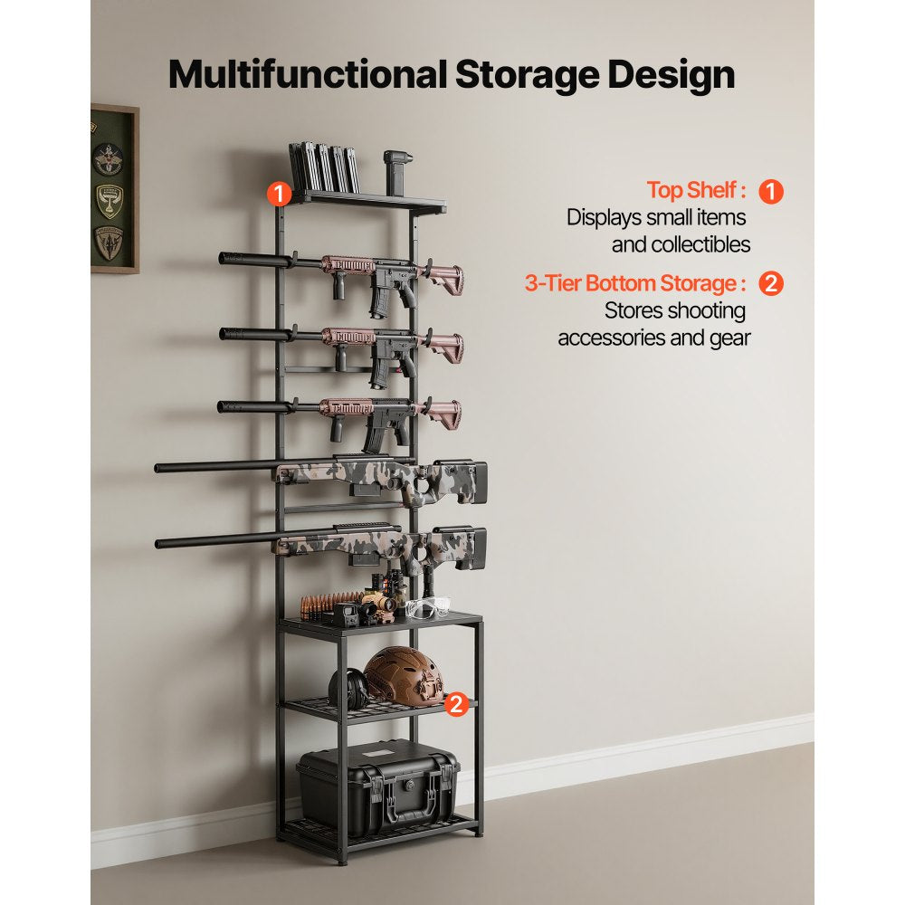 VEVOR Gun Rack, Floor Standing, Indoor Rifle Shotgun Rack Stand with Storage Shelf, for Wall Mount Gun Display Stand
