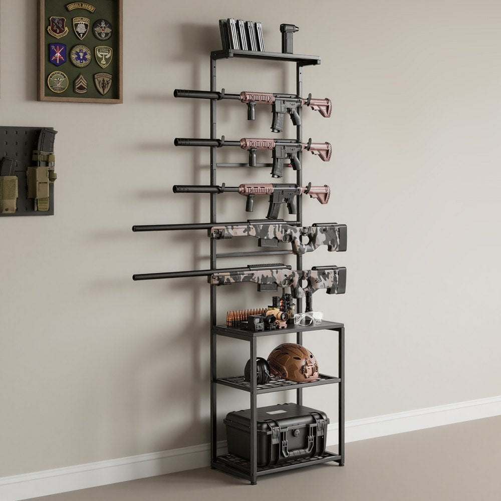 VEVOR Gun Rack, Floor Standing, Indoor Rifle Shotgun Rack Stand with Storage Shelf, for Wall Mount Gun Display Stand