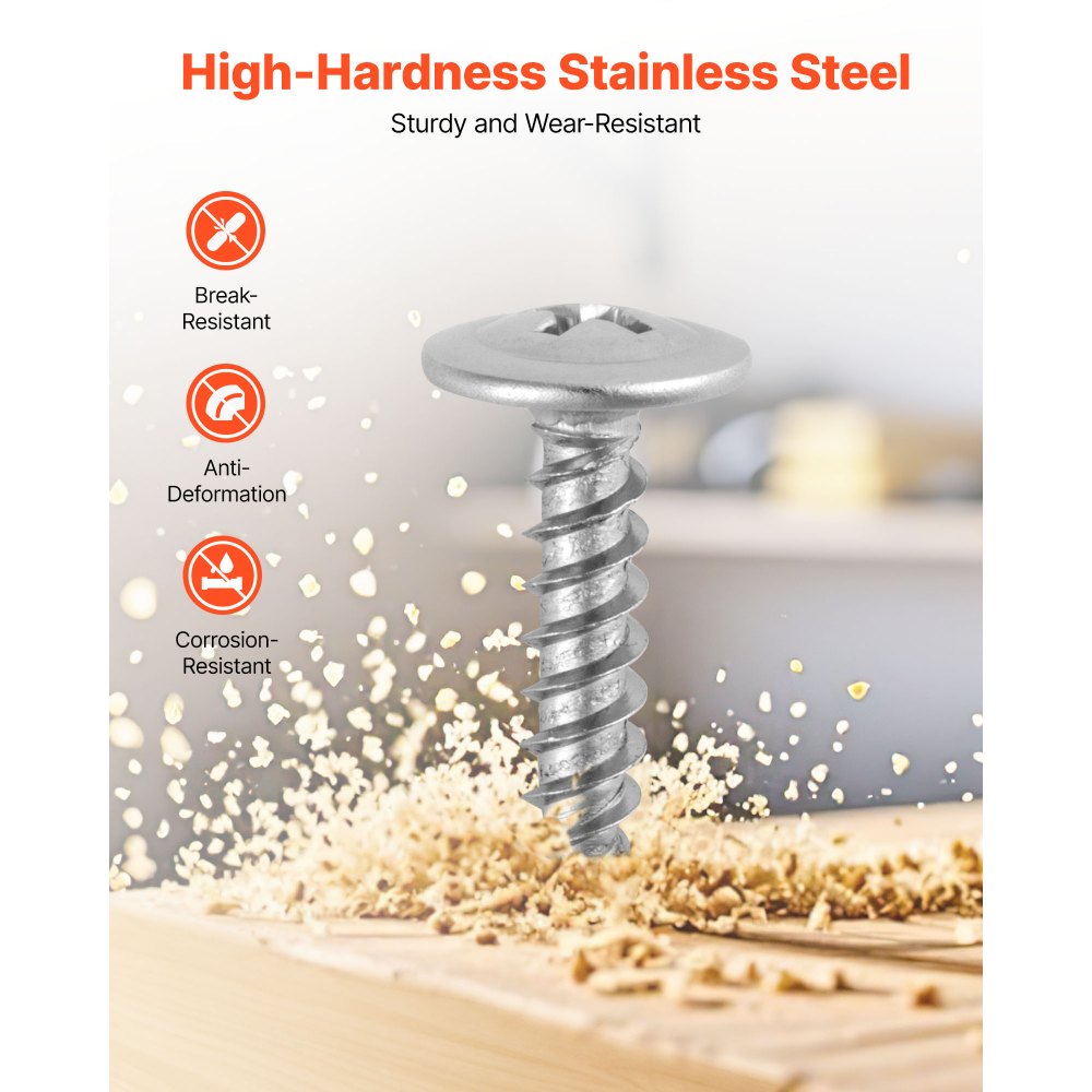 VEVOR Screws, #8 x 3/4 inch Length Self Drilling Drywall to Wood Screw, All Purpose High-Hardness Stainless Steel Wall