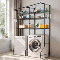 VEVOR Over Washer and Dryer Storage Shelves, 6 Tiers Laundry Room Drying Rack with Hanger Rod and Hooks, Two Rows