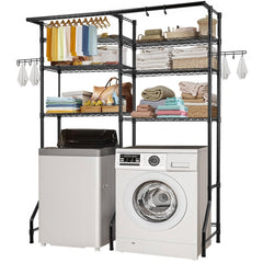 VEVOR Over Washer and Dryer Storage Shelves, 6 Tiers Laundry Room Drying Rack with Hanger Rod and Hooks, Two Rows