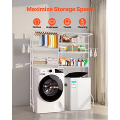 VEVOR Over Washer and Dryer Storage Shelves, 6 Tiers Laundry Room Drying Rack with Hanger Rod and Hooks, Two Rows