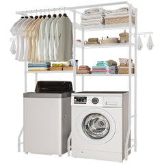 VEVOR Over Washer and Dryer Storage Shelves, 6 Tiers Laundry Room Drying Rack with Hanger Rod and Hooks, Two Rows