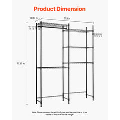VEVOR Over Washer and Dryer Storage Shelves, 5 Tiers Laundry Room Drying Rack with Hanger Rod and Hooks, Two Rows