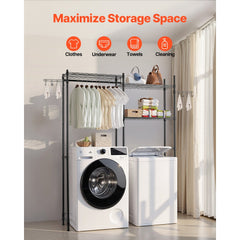 VEVOR Over Washer and Dryer Storage Shelves, 5 Tiers Laundry Room Drying Rack with Hanger Rod and Hooks, Two Rows