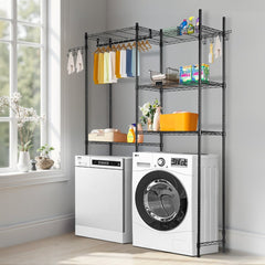 VEVOR Over Washer and Dryer Storage Shelves, 5 Tiers Laundry Room Drying Rack with Hanger Rod and Hooks, Two Rows