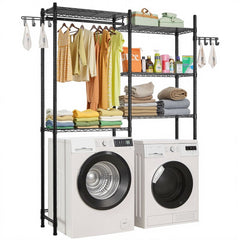 VEVOR Over Washer and Dryer Storage Shelves, 5 Tiers Laundry Room Drying Rack with Hanger Rod and Hooks, Two Rows