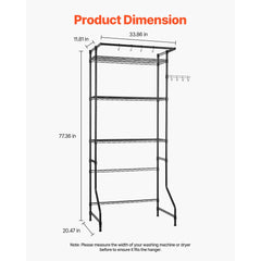 VEVOR Over Washer and Dryer Storage Shelf, 3 Tiers Laundry Room Drying Rack with Hanger Rod and Hooks, Single Row