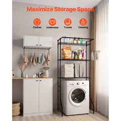 VEVOR Over Washer and Dryer Storage Shelf, 3 Tiers Laundry Room Drying Rack with Hanger Rod and Hooks, Single Row