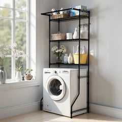 VEVOR Over Washer and Dryer Storage Shelf, 3 Tiers Laundry Room Drying Rack with Hanger Rod and Hooks, Single Row