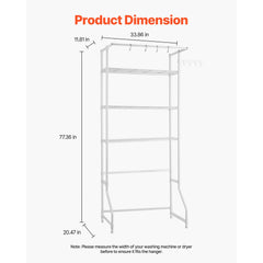 VEVOR Over Washer and Dryer Storage Shelf, 3 Tiers Laundry Room Drying Rack with Hanger Rod and Hooks, Single Row