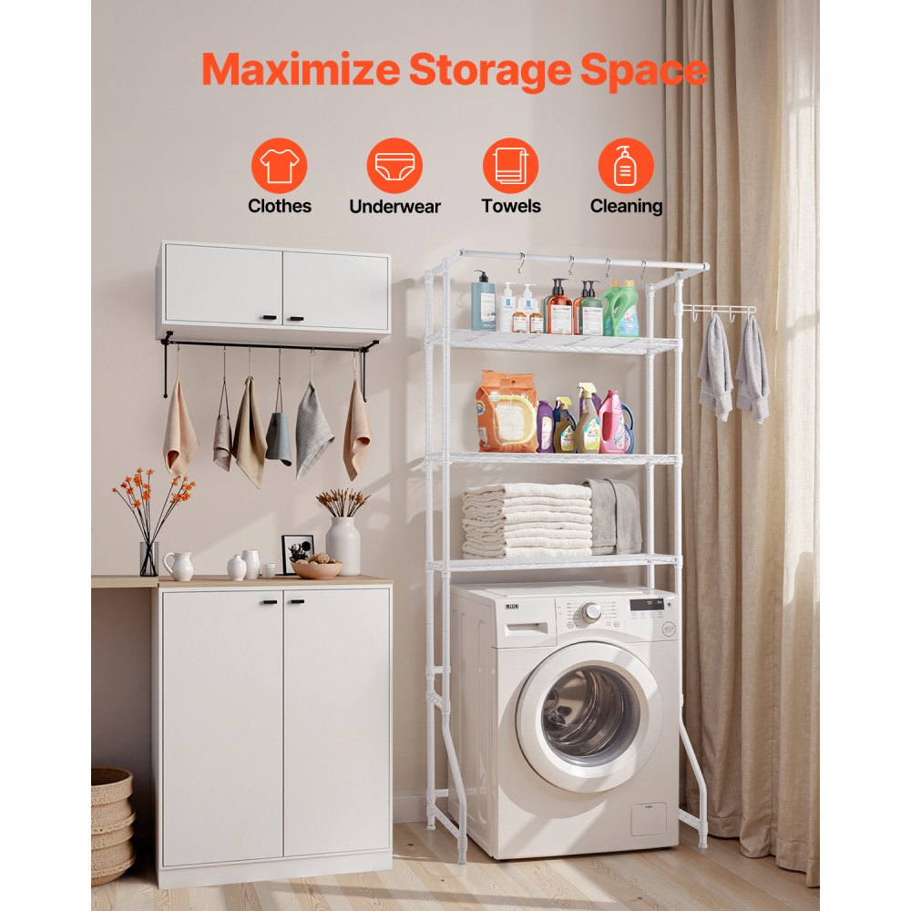 VEVOR Over Washer and Dryer Storage Shelf, 3 Tiers Laundry Room Drying Rack with Hanger Rod and Hooks, Single Row