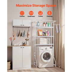 VEVOR Over Washer and Dryer Storage Shelf, 3 Tiers Laundry Room Drying Rack with Hanger Rod and Hooks, Single Row