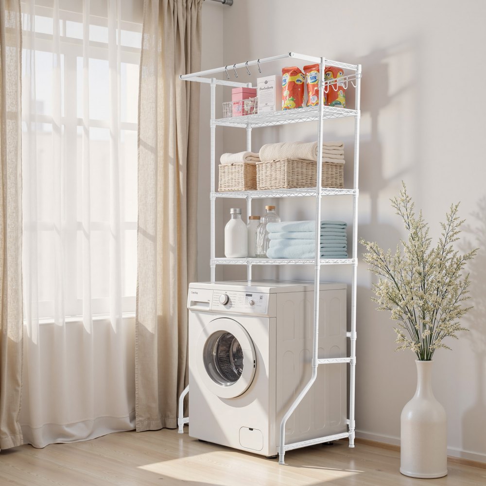 VEVOR Over Washer and Dryer Storage Shelf, 3 Tiers Laundry Room Drying Rack with Hanger Rod and Hooks, Single Row