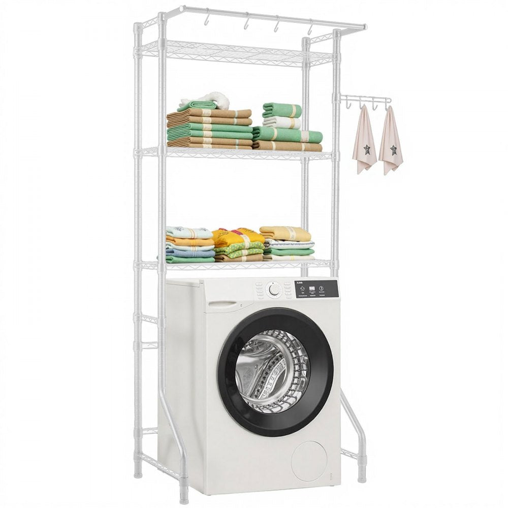 VEVOR Over Washer and Dryer Storage Shelf, 3 Tiers Laundry Room Drying Rack with Hanger Rod and Hooks, Single Row