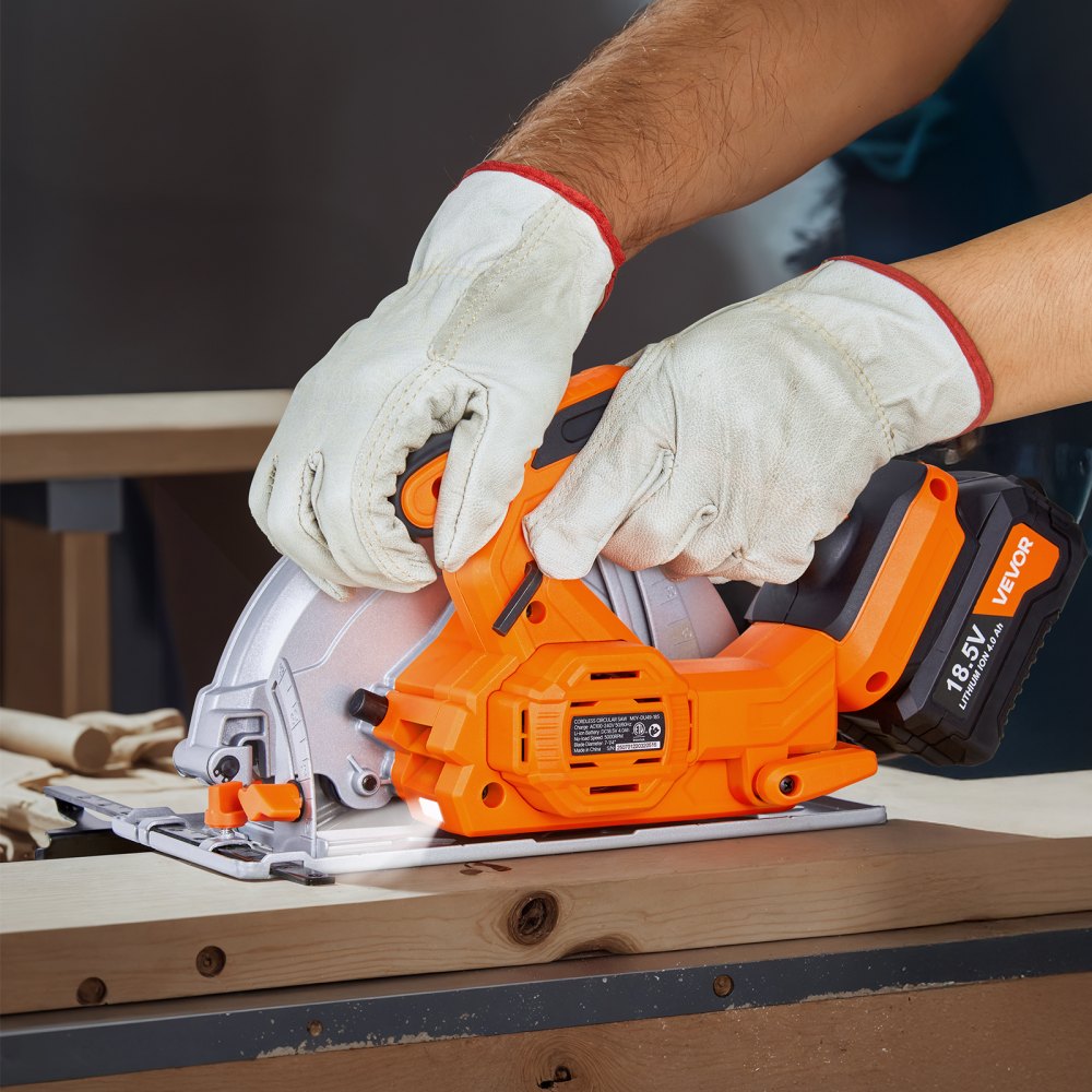 VEVOR Cordless Circular Saw, 7-1/4 inch Blade, 5000 RPM Speed, 0-45 Degree Bevel Capability, Brushless Motor, LED