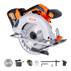VEVOR Cordless Circular Saw, 7-1/4 inch Blade, 5000 RPM Speed, 0-45 Degree Bevel Capability, Brushless Motor, LED