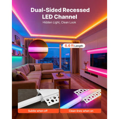VEVOR Plaster-in LED Aluminum Channel, 10-Pack 6.6 ft/2M, Trimless Recessed Drywall LED Strip Diffuser Channel, with