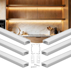 VEVOR 6-Pack 3.3 ft/1M U Shape LED Aluminum Channel, with Milky Cover, End Caps and Mounting Clips, Aluminum Profile