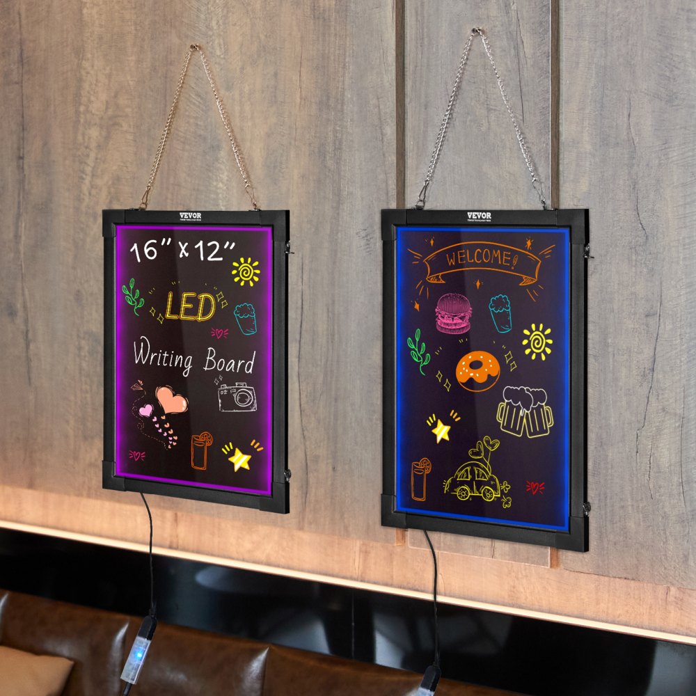 VEVOR LED Message Writing Board, 16"x12" Illuminated Erasable Lighted Chalkboard, Neon Effect Menu Sign Board, Drawing