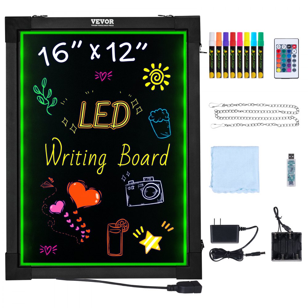 VEVOR LED Message Writing Board, 16"x12" Illuminated Erasable Lighted Chalkboard, Neon Effect Menu Sign Board, Drawing