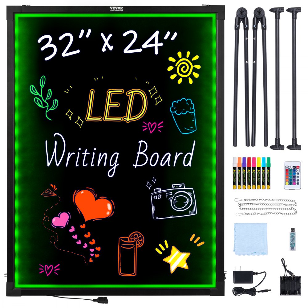 VEVOR LED Message Writing Board, 32"x24" Illuminated Erasable Lighted Chalkboard, Neon Effect Menu Sign Board, Drawing