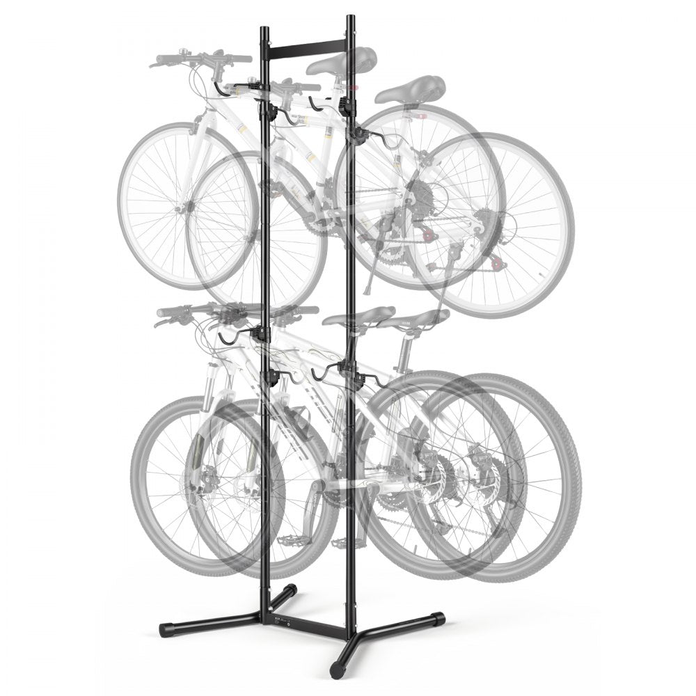VEVOR Bike Stand for 4 Bikes, Freestanding Vertical Bike Storage Rack, with Height-Adjustable Hooks, Heavy-Duty Carbon