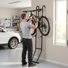VEVOR Bike Stand for 2 Bikes, Freestanding Vertical Bike Storage Rack, with Height-Adjustable Hooks, Heavy-Duty Carbon