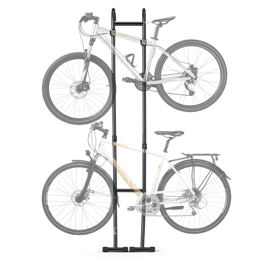 VEVOR Bike Stand for 2 Bikes, Freestanding Vertical Bike Storage Rack, with Height-Adjustable Hooks, Heavy-Duty Carbon