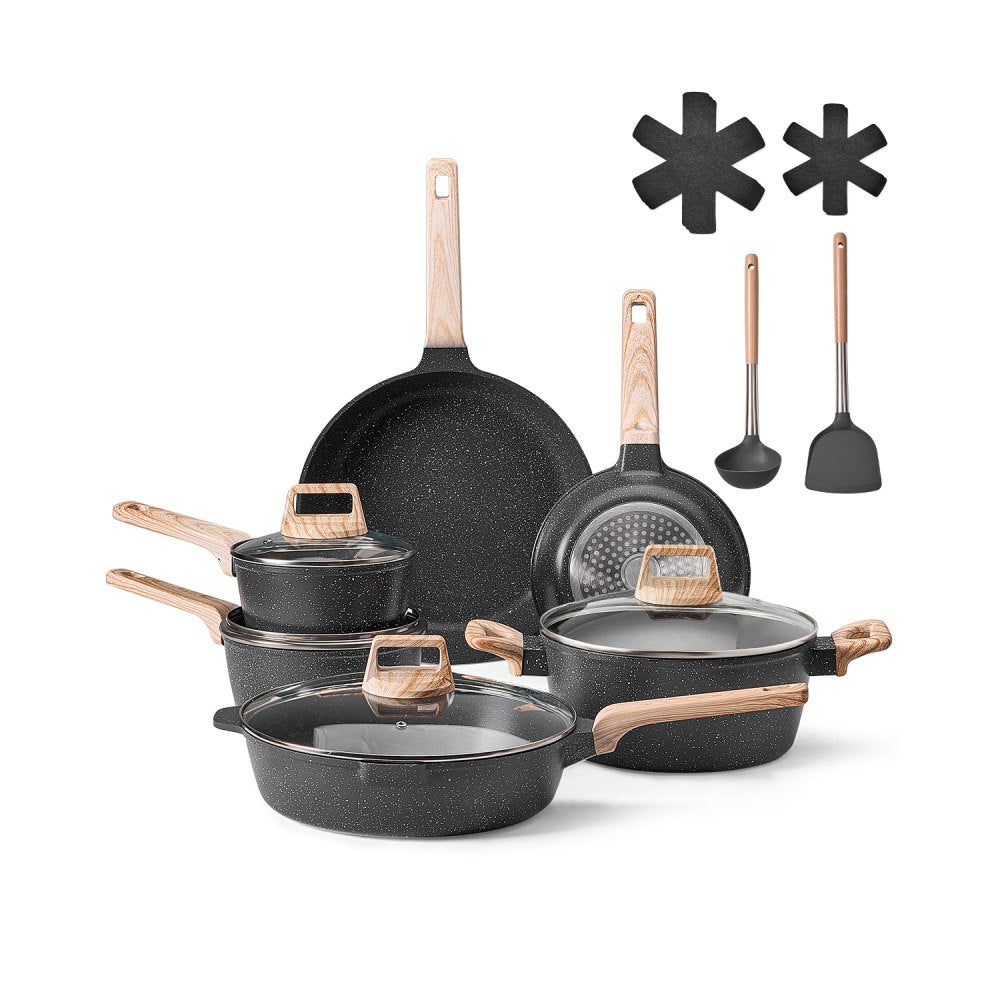 VEVOR 17 Piece Pots and Pans Set Nonstick, Granite Cookware Set, Induction Cookwares, Kitchen RV Cooking Sets with