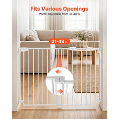 VEVOR Baby Gate for Stairs, 31-48 in Adjustable Width, 30 in High Dog Gate, No Bottom Bar, One-Handed Operation, Easy