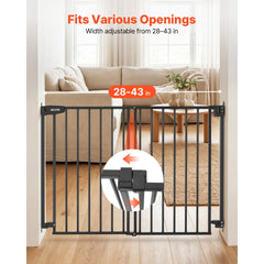VEVOR Baby Gate for Stairs, 28-43 in Adjustable Width, 30 in High Dog Gate, No Bottom Bar, One-Handed Operation, Easy